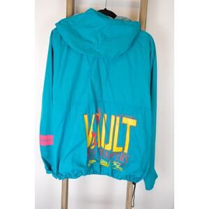 Vintage 90s HIND Teal and PinkSky Jump VAULT Logo Windbreaker Jacket Mens Large